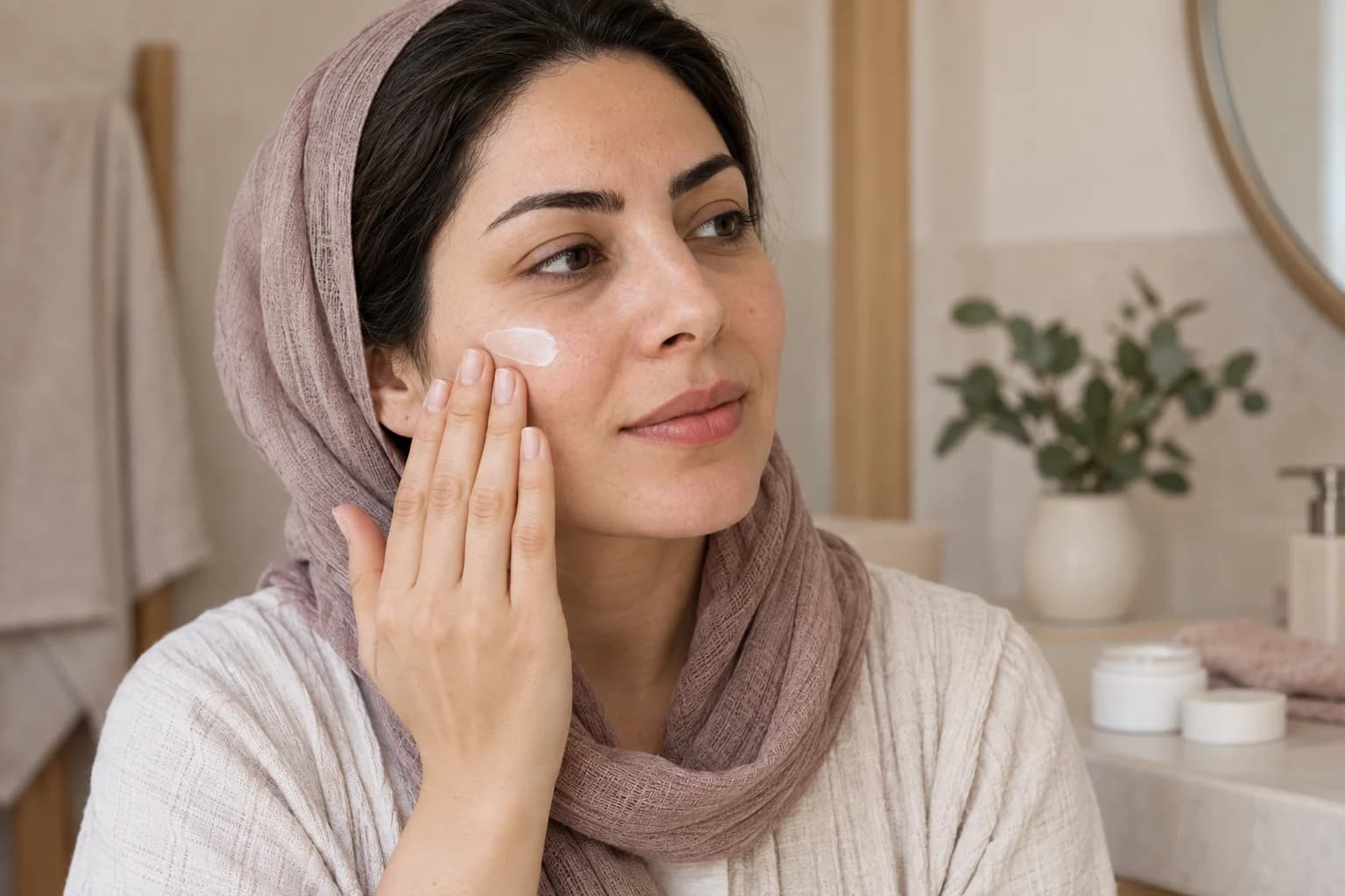 زنی در حال استفاده ملایم از مرطوب‌کننده روی پوست صورت پس از فیشال