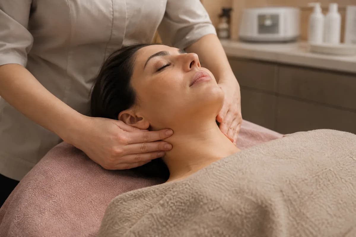 جلسه ماساژ صورت و دکلته در لومین اسکین